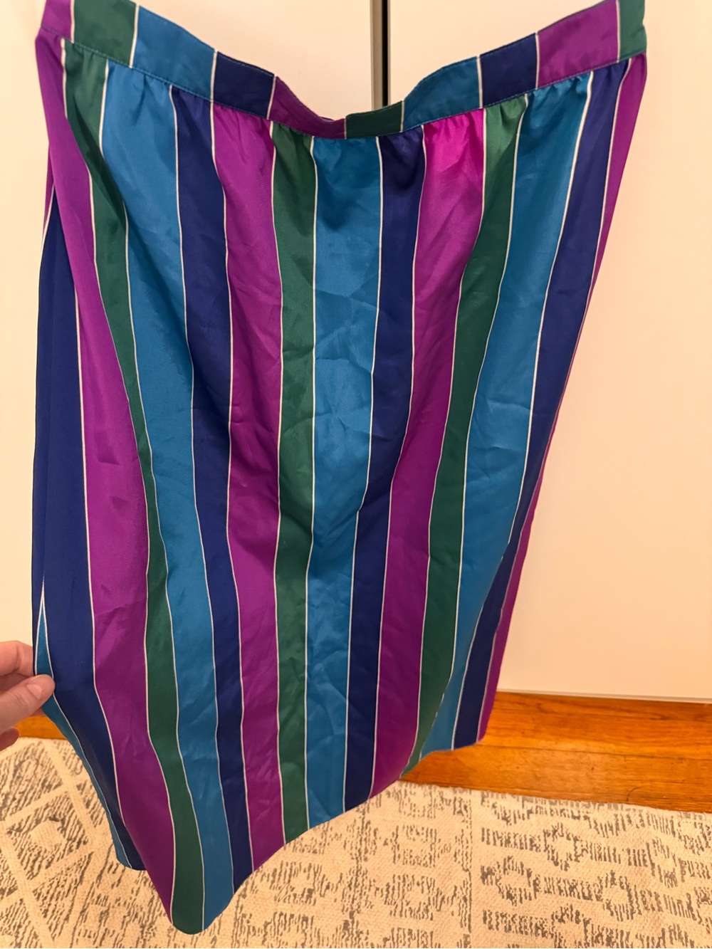 Vintage 1980’s striped Midi Skirt in Blue, Purple & Green